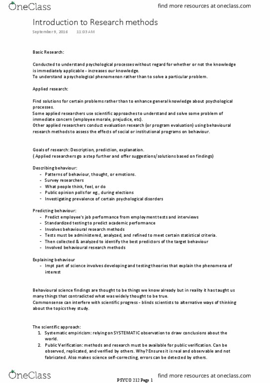 PSYCO212 Chapter Notes - Chapter 1: Behavioural Sciences, Theoretical Definition, Operational Definition thumbnail