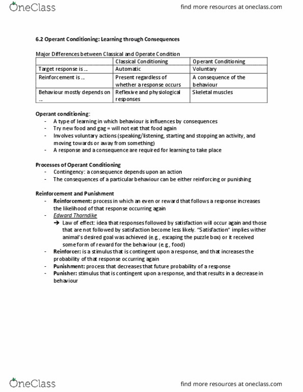 PSYC 1000 Chapter Notes - Chapter 6.2: Edward Thorndike, Reinforcement, Operant Conditioning thumbnail