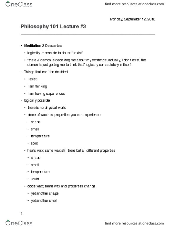 PHL 150 Lecture Notes - Lecture 3: Foundationalism, Tabula Rasa, Coherentism thumbnail