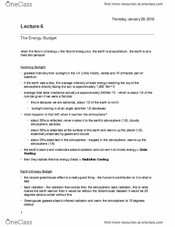 ENVS 2270 Lecture Notes - Lecture 6: Facula, Radiative Forcing, Irradiation thumbnail