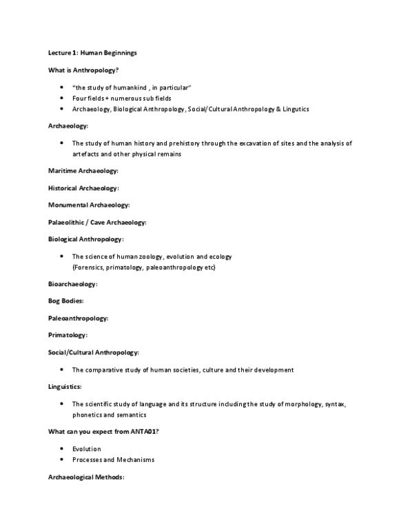 ANTA01H3 Lecture Notes - Ardipithecus, Homo Erectus, Australopithecine thumbnail