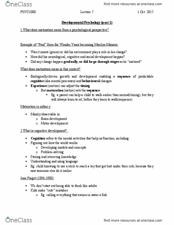 PSYC 1000 Lecture Notes - Lecture 7: Mary Ainsworth, Abstract Logic, Parenting Styles thumbnail