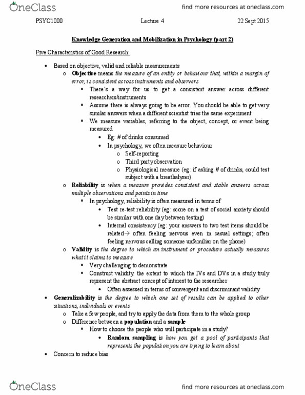PSYC 1000 Lecture Notes - Lecture 4: Breathalyzer, Internal Consistency, Psoriasis thumbnail