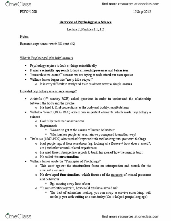 PSYC 1000 Lecture Notes - Lecture 2: Jean Piaget, Classical Conditioning, List Of Fables Characters thumbnail
