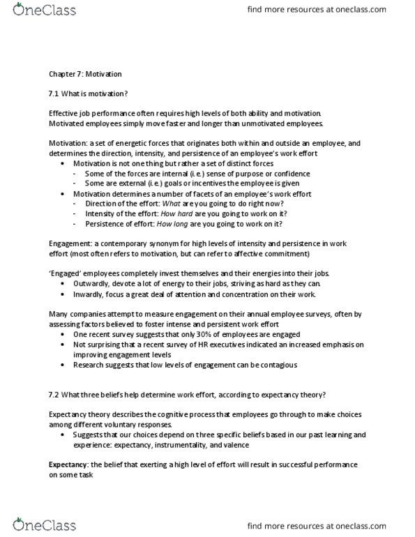 Management and Organizational Studies 2181A/B Chapter Notes - Chapter 7: Goal Setting, Clayton Alderfer, Job Performance thumbnail