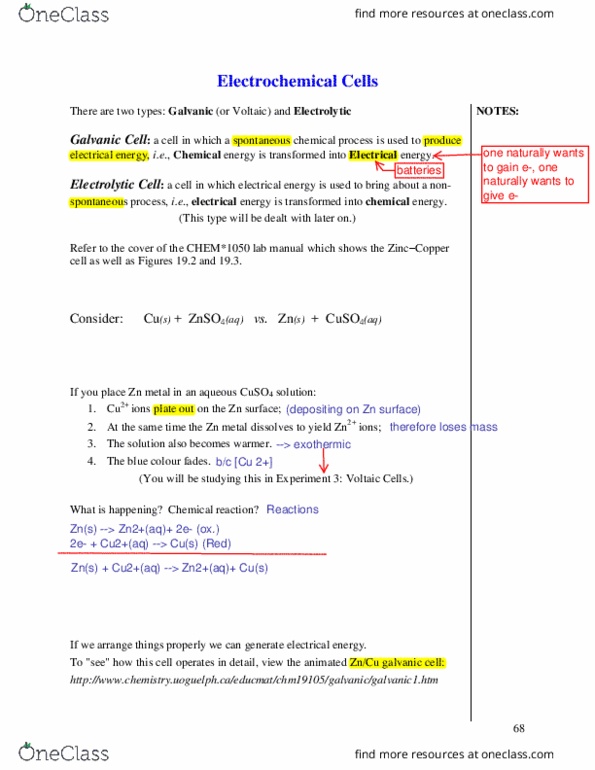 CHEM 1050 Lecture Notes - Lecture 7: Standard Hydrogen Electrode, Galvanic Cell, Reduction Potential thumbnail