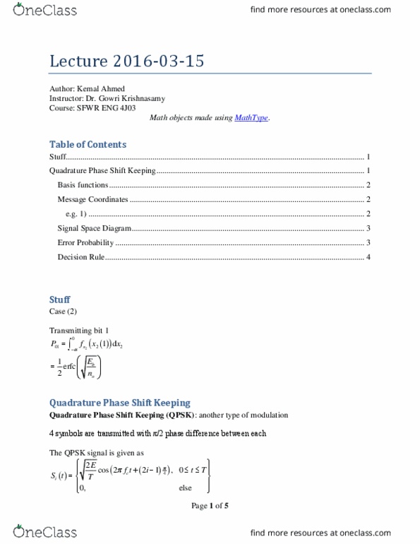 SFWRENG 4J03 Lecture Notes - Lecture 2: Gray Code, Units Of Information, Error Function thumbnail