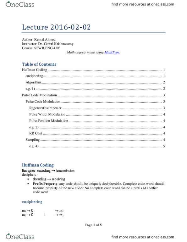 SFWRENG 4J03 Lecture Notes - Lecture 4: Huffman Coding, Mathtype, Amplitude Modulation thumbnail