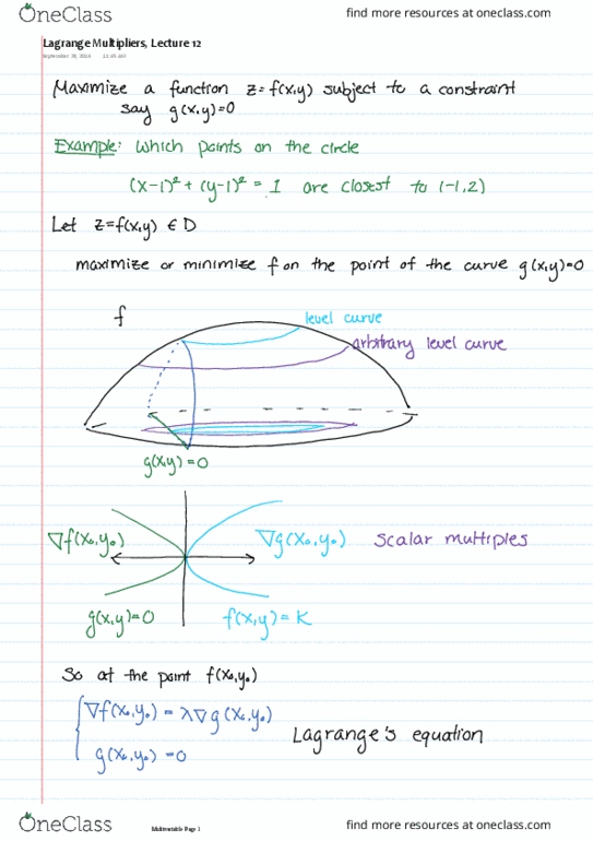 MATH209 Lecture Notes - Lecture 12: Lagrange Multiplier thumbnail