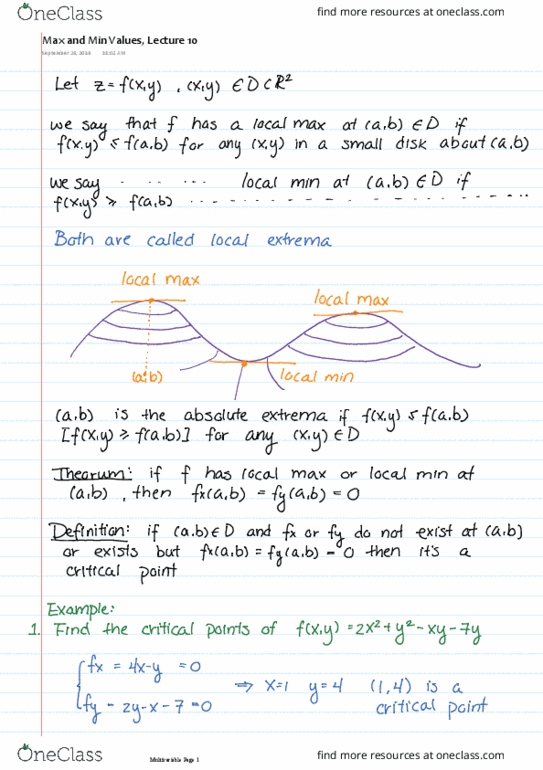 MATH209 Lecture 10: Max and Min Values, Lecture 10 thumbnail