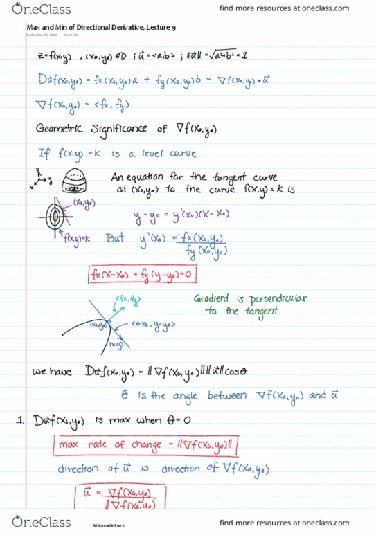 MATH209 Lecture 9: Max and Min of Directional Derivative, Lecture 9 thumbnail