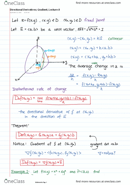 MATH209 Lecture 8: Directional Derivatives Gradient, Lecture 8 thumbnail