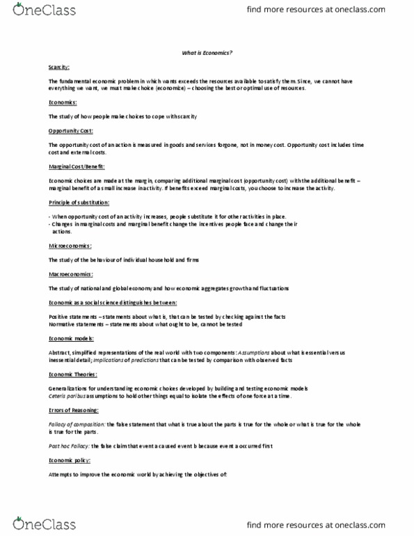 ECON 1BB3 Chapter Notes - Chapter 1: Ceteris Paribus, Involuntary Unemployment, Marginal Utility thumbnail