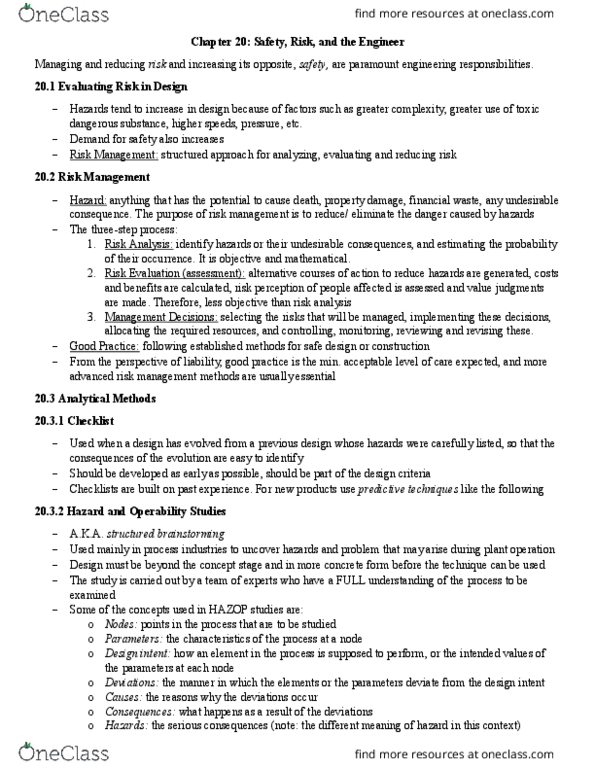 ENGINEER 1P03 Chapter Notes - Chapter 20: Failure Mode And Effects Analysis, Engineering Management, Risk Perception thumbnail