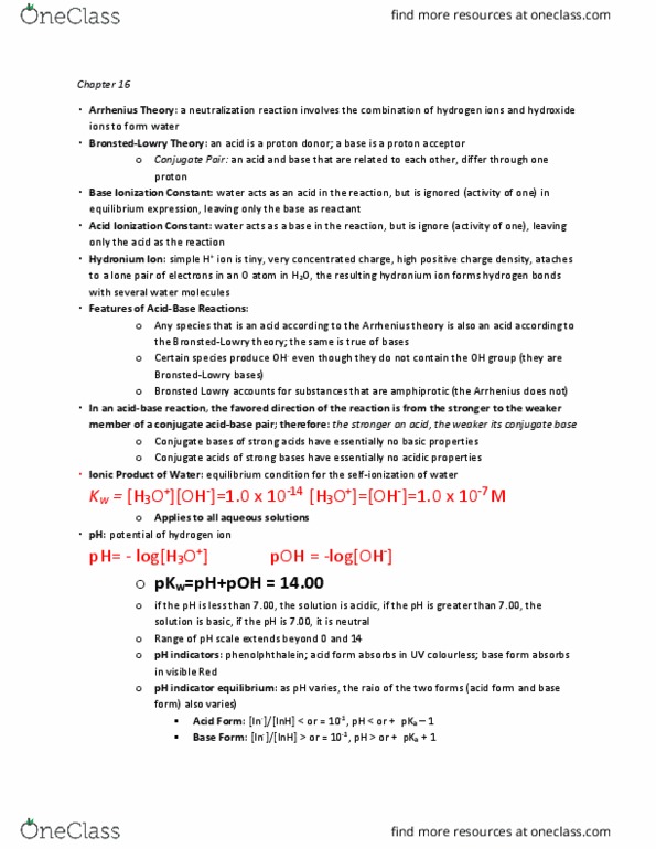 CHEM 1E03 Lecture Notes - Lecture 16: Ph Indicator, Conjugate Acid, Hydronium thumbnail