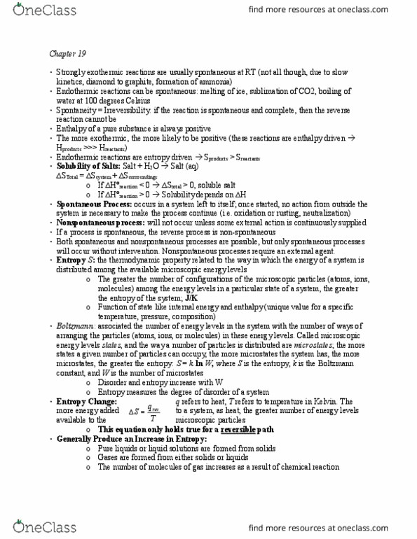 CHEM 1E03 Lecture Notes - Lecture 19: Standard Molar Entropy, Boltzmann Constant, Jmol thumbnail