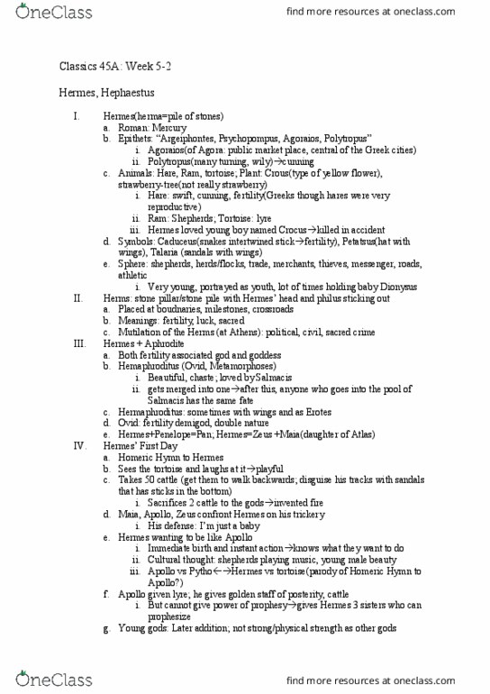 CLASSIC 45A Lecture Notes - Lecture 5: Salmacis, Homeric Hymns, Hermaphroditus thumbnail
