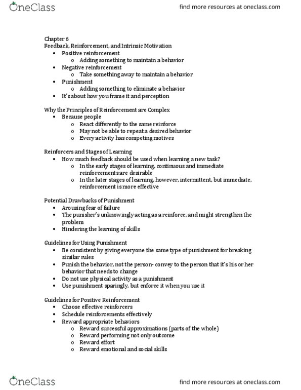 KINE 316 Lecture Notes - Lecture 10: Motivation, Reinforcement, Controllability thumbnail