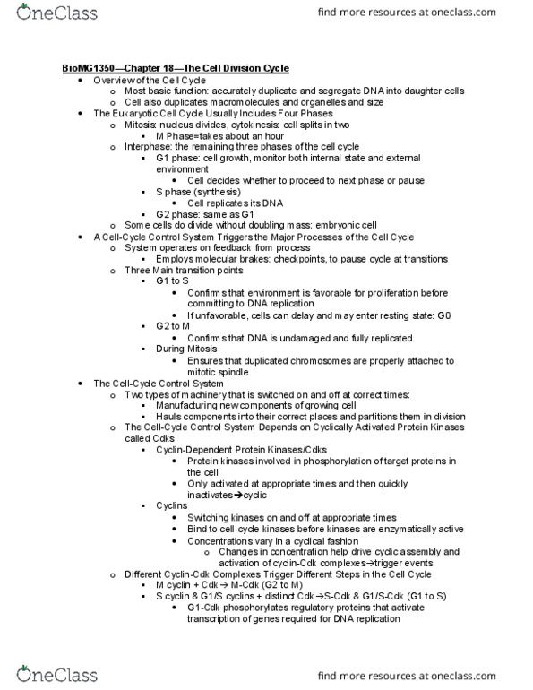 BIOMG 1350 Lecture Notes - Lecture 18: G1 Phase, G2 Phase, Spindle Apparatus thumbnail