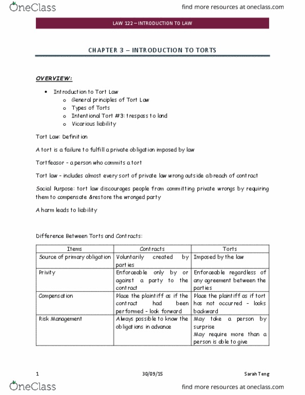 LAW 122 Lecture Notes - Lecture 2: Liability Insurance, Independent Contractor, Arson thumbnail