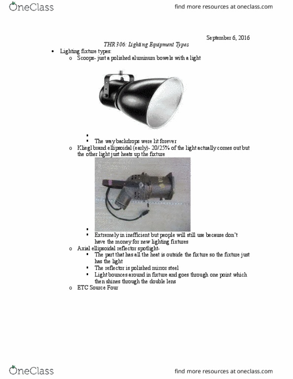 THR 306 Lecture Notes - Lecture 2: Ellipsoidal Reflector Spotlight, Source Four thumbnail
