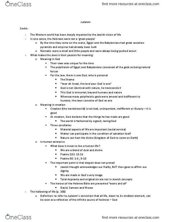 REL 1103 Lecture Notes - Lecture 4: Babylonian Captivity, Immanence, Jebusite thumbnail