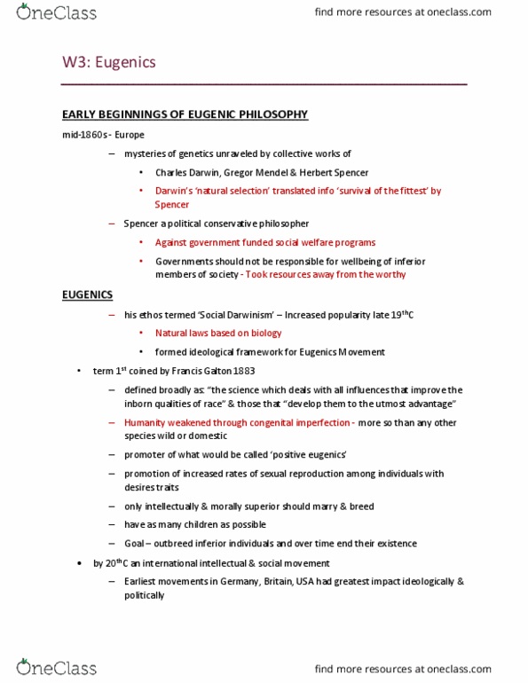 SOCIOL 3GG3 Lecture Notes - Lecture 4: Gregor Mendel, Miscegenation, Heterosis thumbnail