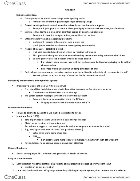 Psychology 2135A/B Lecture Notes - Lecture 6: Cocktail Party, Parietal Lobe, Frontal Lobe thumbnail