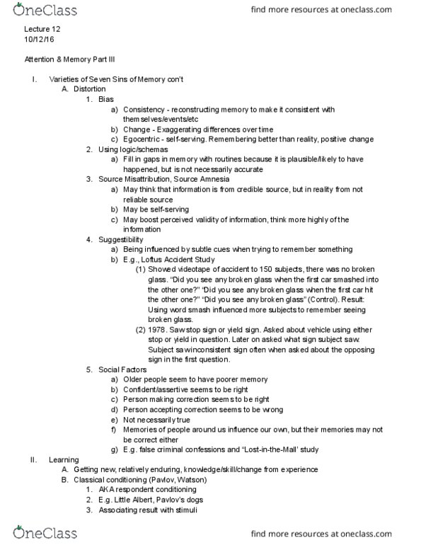 PSY 101 Lecture Notes - Lecture 12: Yield Sign, Little Albert Experiment, Classical Conditioning thumbnail