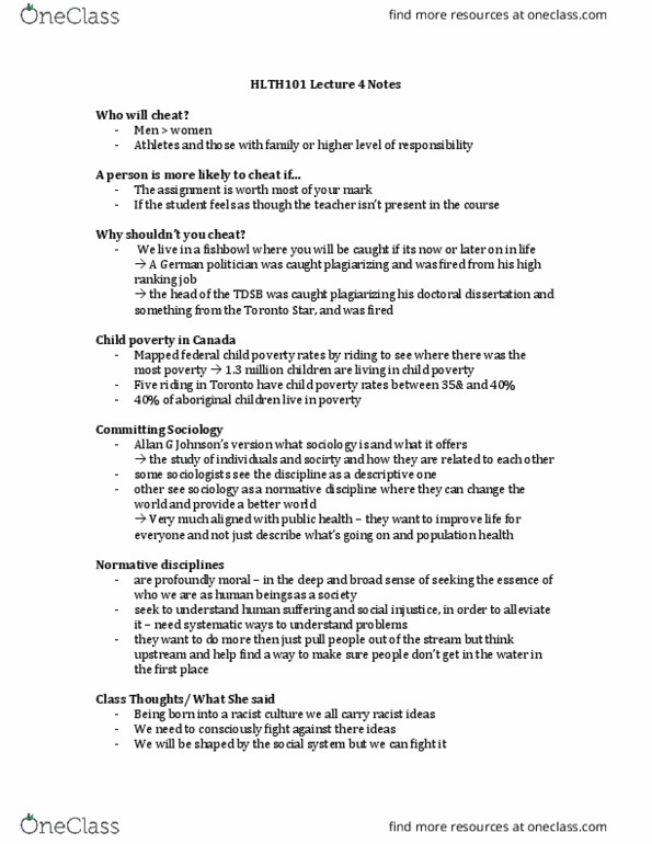 HLTH 101 Lecture Notes - Lecture 5: Toronto District School Board, Toronto Star, Individualism thumbnail