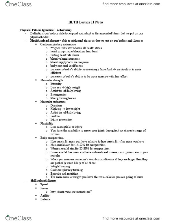 HLTH 102 Lecture Notes - Lecture 11: Weight Training, Body Composition, Injury Prevention thumbnail