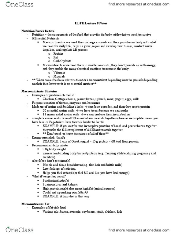 HLTH 102 Lecture Notes - Lecture 9: Peanut Butter, Trans Fat, Atkins Diet thumbnail