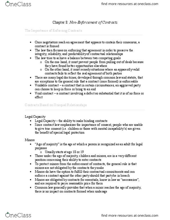 Management and Organizational Studies 2275A/B Chapter Notes - Chapter 8: Undue Influence, Perjury, Oral Contract thumbnail