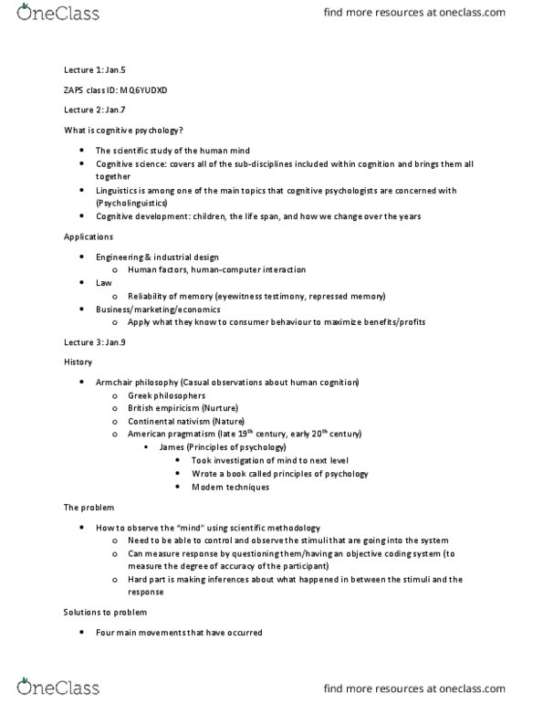 PSYC 2650 Lecture Notes - Lecture 1: Visual Cortex, Cognitive Neuropsychology, Cognitive Psychology thumbnail