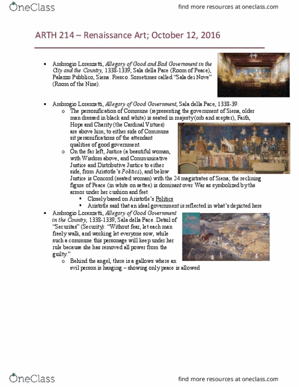 ARTH 214 Lecture Notes - Lecture 8: Palazzo Pubblico, John, Duke Of Berry, Ambrogio Lorenzetti thumbnail