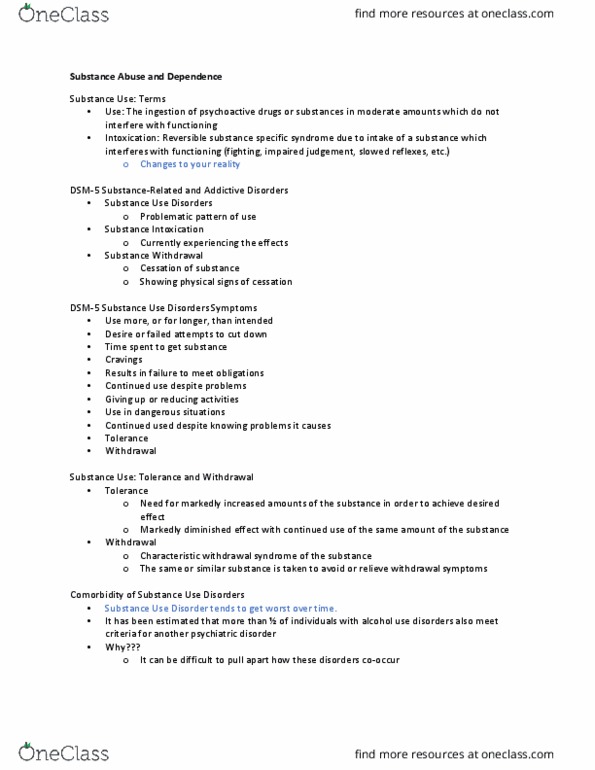 PSY 322 Lecture Notes - Lecture 6: Spontaneous Remission, Fetal Alcohol Spectrum Disorder, Nicotine Dependence thumbnail