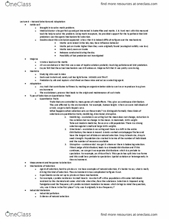 BIO120H1 Lecture Notes - Lecture 8: Multimodal Distribution, Kettlewell, Human Height thumbnail