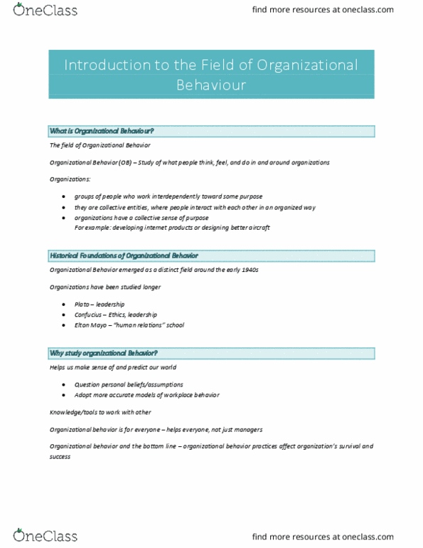 MHR 405 Lecture Notes - Lecture 1: Elton Mayo, Hootsuite, Organizational Learning thumbnail