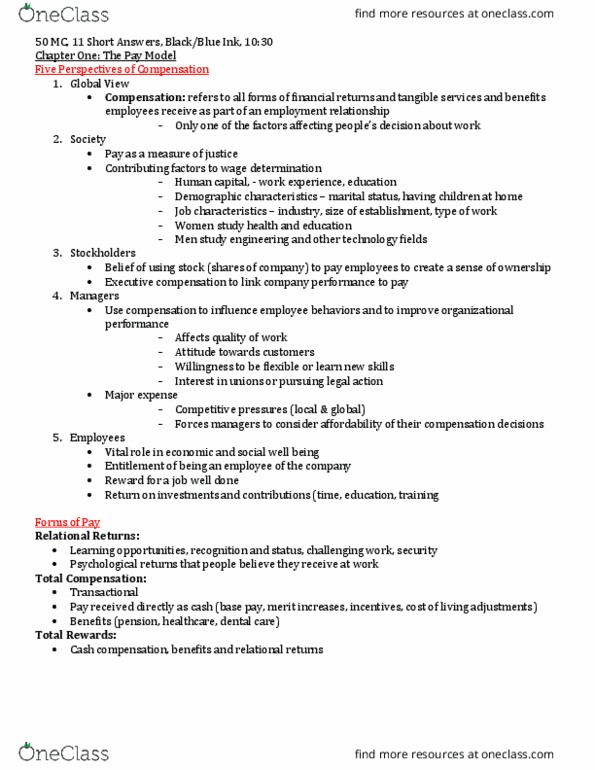 MHR 749 Lecture Notes - Lecture 6: Job Analysis, Executive Compensation, Job Evaluation thumbnail