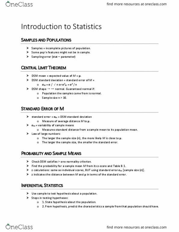 PSYC 2530 Lecture Notes - Lecture 5: Sampling Error, Null Hypothesis, Standard Deviation thumbnail