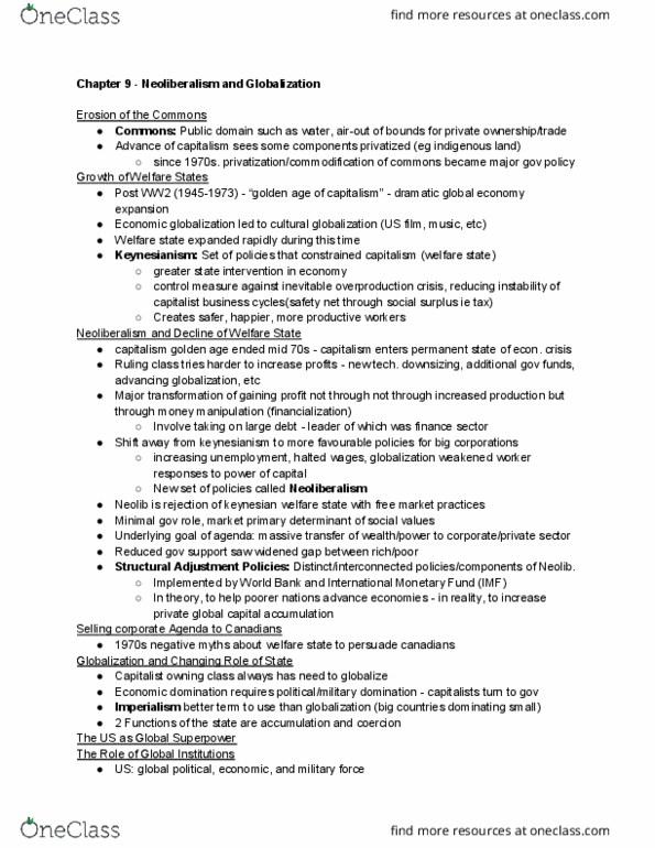 SOC 103 Chapter Notes - Chapter 9: Superpower, Cash Flow, Financialization thumbnail