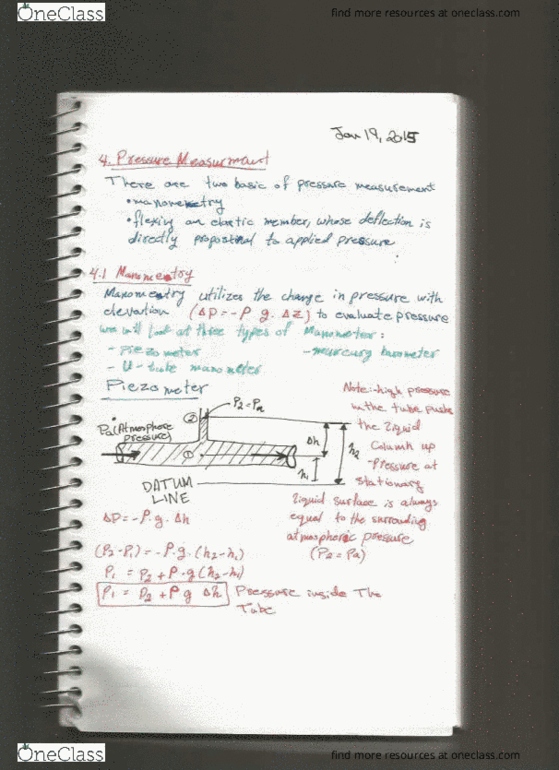 MAAE 2300 Lecture Notes - Lecture 4: Pressure Measurement, Barometer, Measure R thumbnail