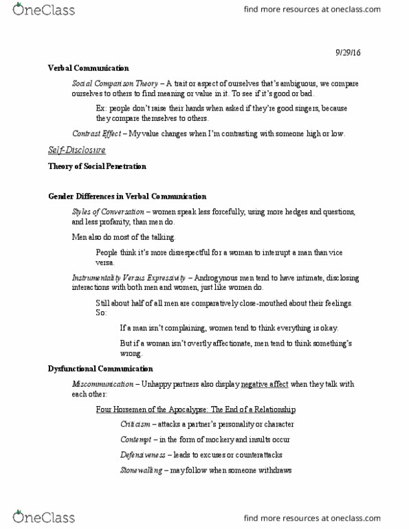 PSYC 334 Lecture Notes - Lecture 8: Social Comparison Theory, Paralanguage thumbnail