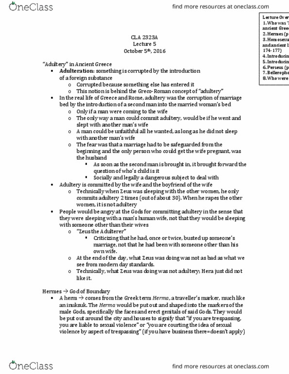 CLA 2323 Lecture Notes - Lecture 5: Hoplite, Inuksuk, Norm (Social) thumbnail