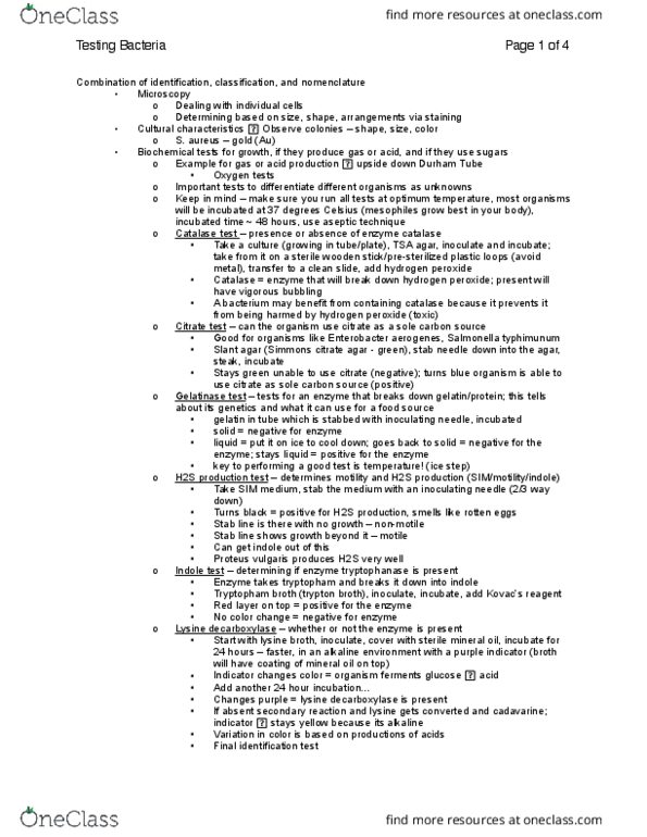 BIOL 3200 Lecture Notes - Lecture 13: Proteus Vulgaris, Indole Test, Enterobacter Aerogenes thumbnail