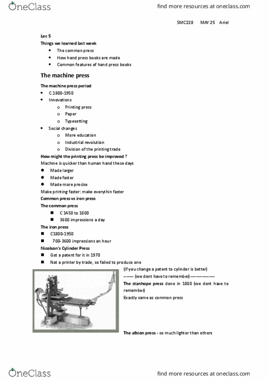SMC228H1 Lecture Notes - Lecture 5: Albion Press, Machine Press, Carbon Paper thumbnail
