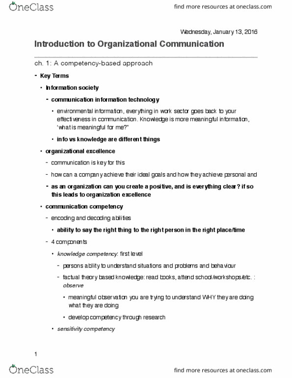 CMN 2148 Chapter Notes - Chapter 1-2: Information Society, Scotiabank, Organizational Communication thumbnail