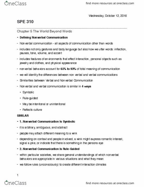 SPE-310 Chapter Notes - Chapter 5: Kinesics, Plastic Surgery, Chronemics thumbnail