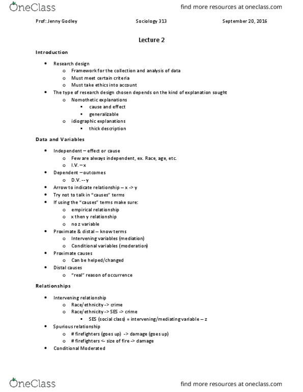 SOCI 313 Lecture Notes - Lecture 2: Thick Description, Construct Validity, Cohort Study thumbnail