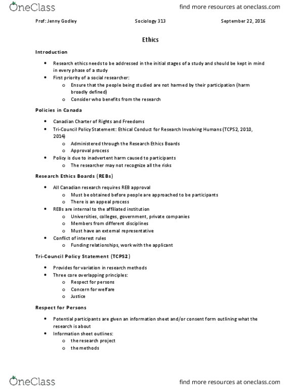 SOCI 313 Lecture Notes - Lecture 3: Research, Informed Consent thumbnail